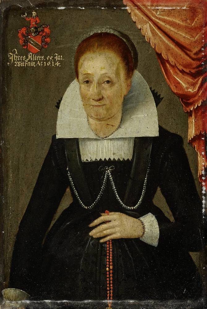 UNBEKANNT (Person), Porträt der Maria von Alt (1559-1620), verheiratet (1581) mit Friedrich von Rehlingen (gest. 1609), Öl auf Holz, 1614, Inv.-Nr. 1001-2012