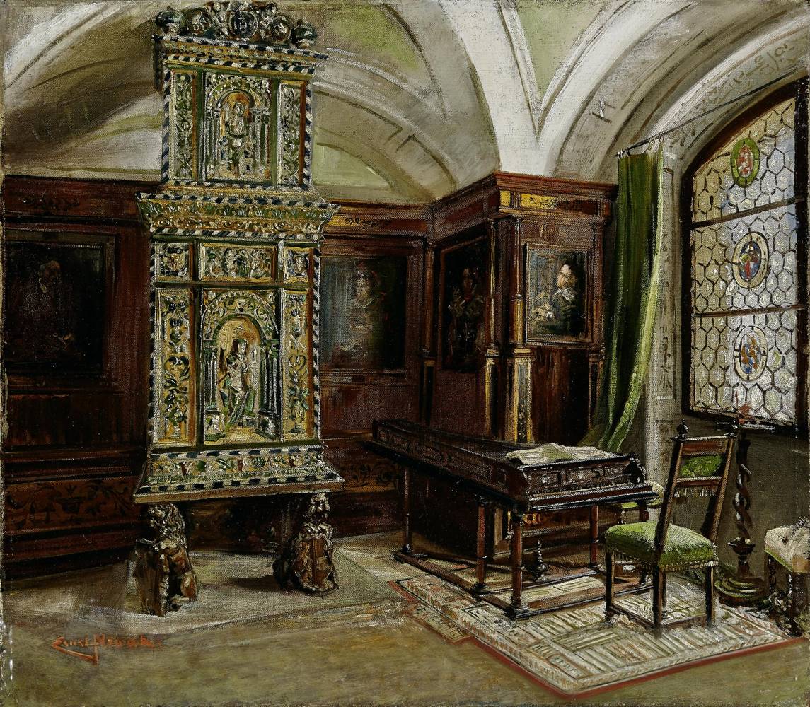Ernst Nowak, Interieur im alten Museum Carolino Augusteum (Speisezimmer aus der Einrichtung von Direktor Schiffmann), Ende 19./Anfang 20. Jh., Inv.-Nr. 1438-2013