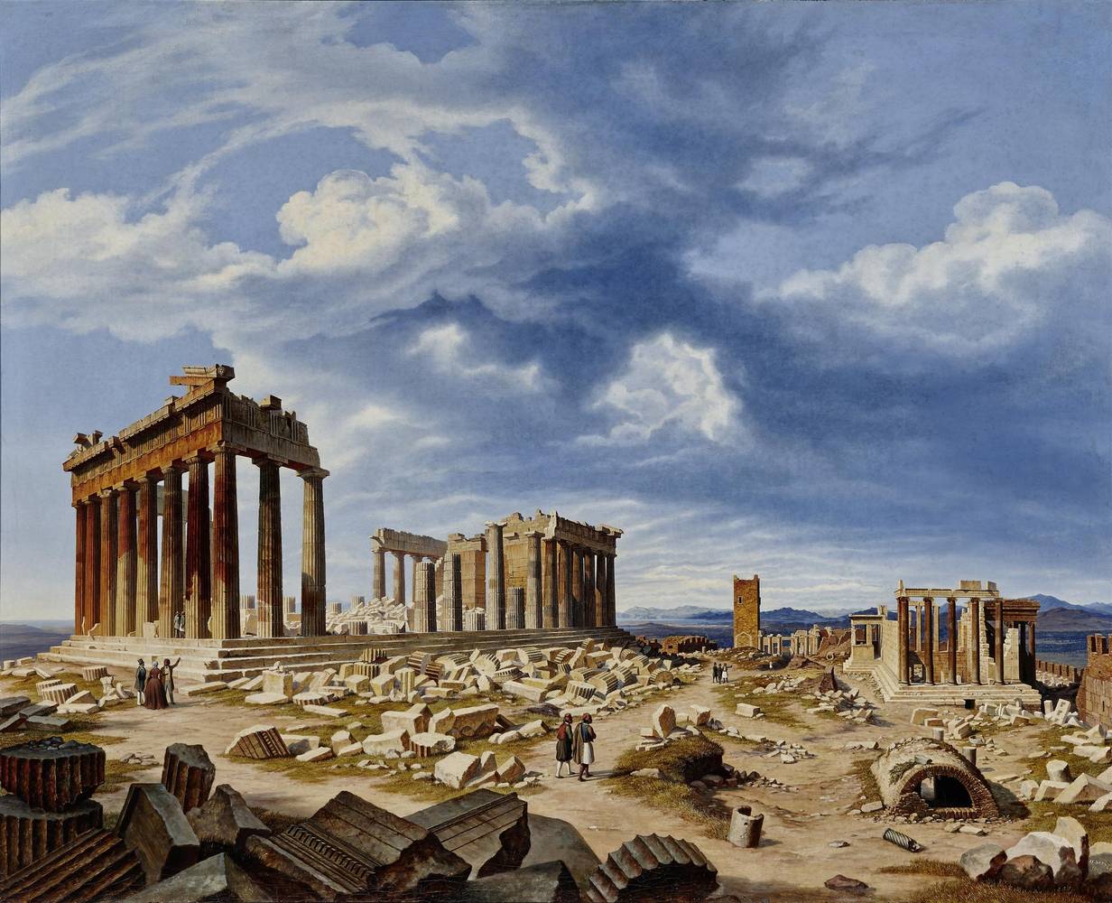 Kosmorama: Akropolis in Athen (Griechenland), Hubert Sattler (1817 - 1904), 1855, Öl auf Leinwand, Inv.-Nr. 9048-49