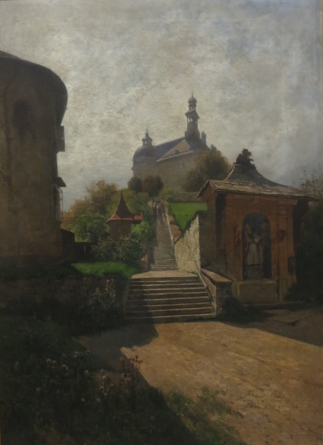 Rudolf Weber, Augustinerkloster Hallein mit Treppenanlage und Wegkapellen, 1897,  Inv.-Nr. 1178-2015