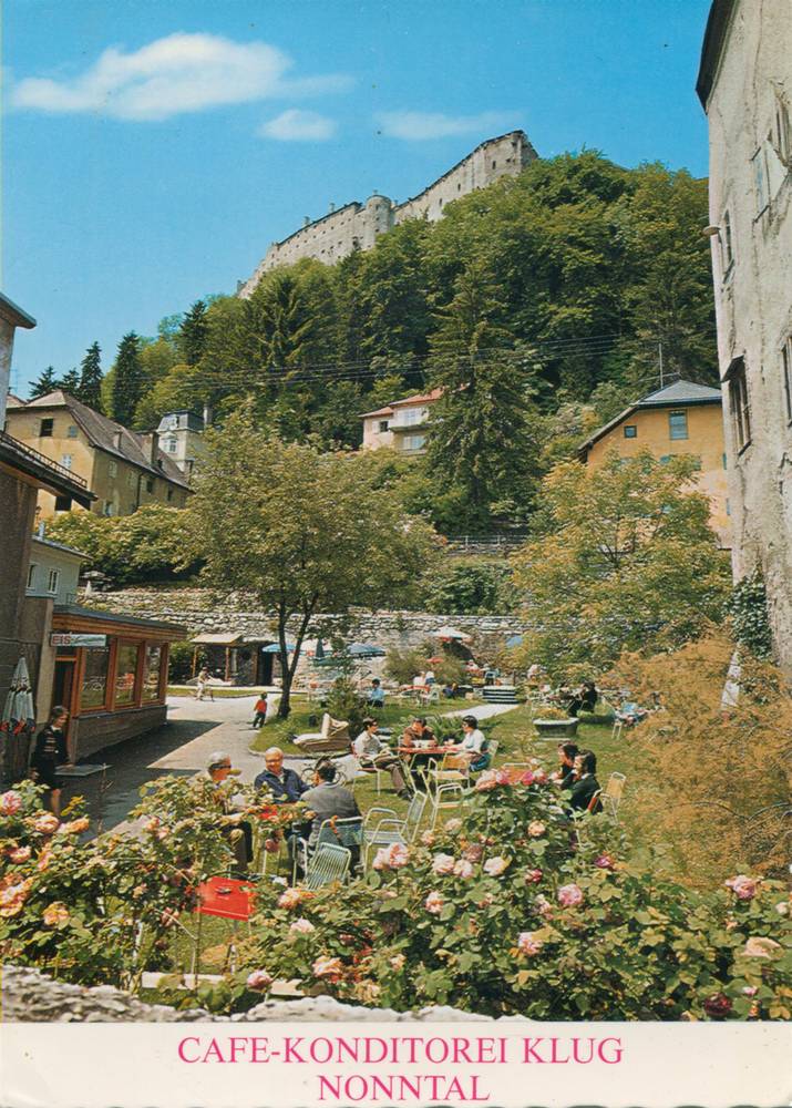 UNBEKANNT (Organisation), Der Gastgarten der Café-Konditorei Klug im Nonntal, 1960 - 1975,  Inv.-Nr.Foto 41721