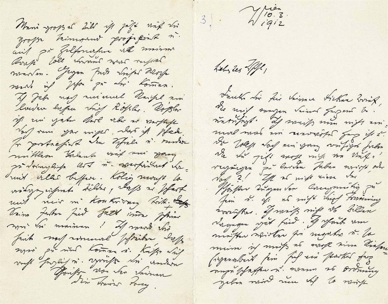 Anton Faistauer, Brief an "Idschl" vom 10. 3. 1912, 1912. Papier. Tinte, InV.-Nr. BIB NLAF 0003